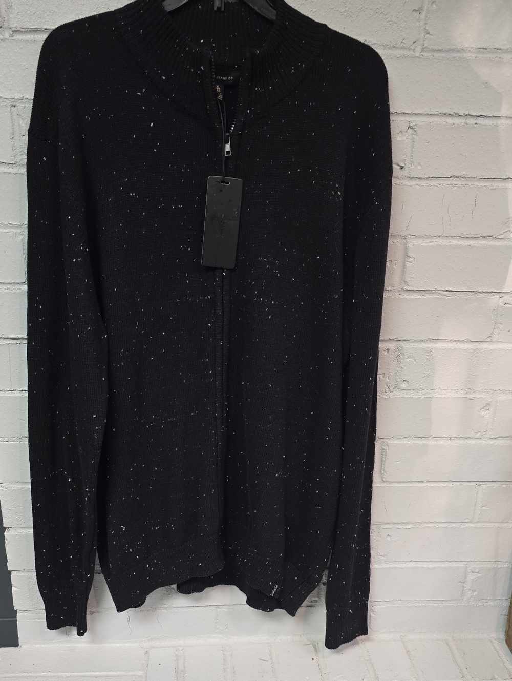 Mens Silver Jeans Co Black Speckled Zip-Up Sweater.  NWT